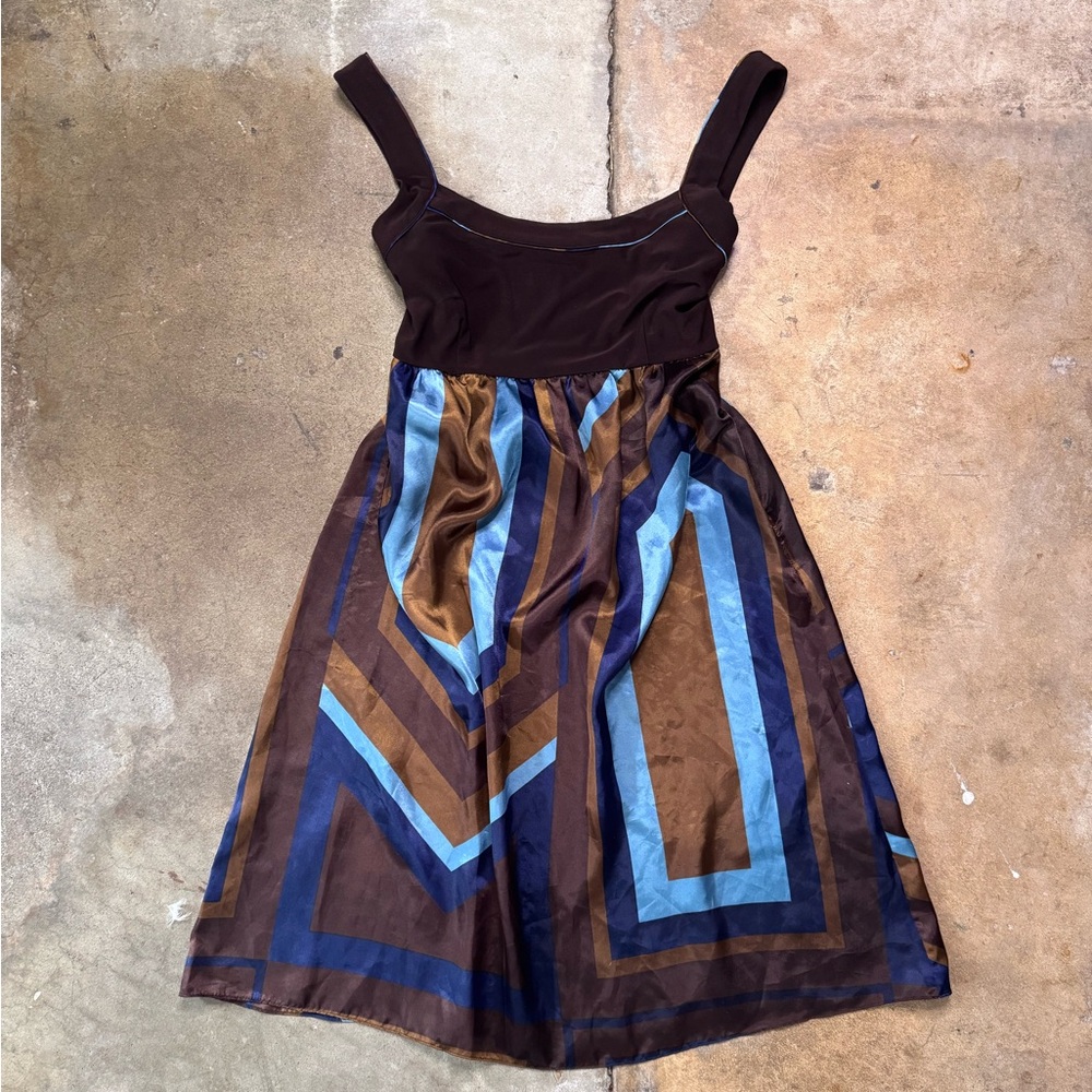 Y2K Brown and Blue Striped Babydoll Women's Dress